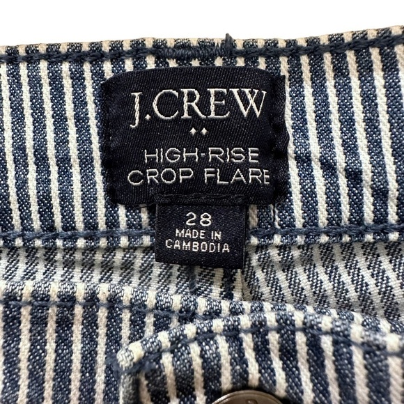J. Crew Women's Size 28 High Rise Crop Flare Jeans Piper Stripe Blue White Denim - Picture 3 of 8